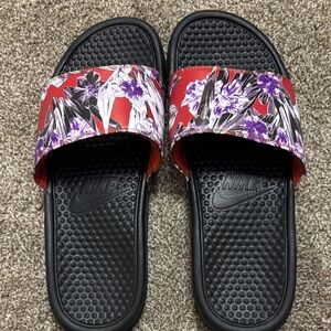 Nike Red and Purple Floral Slides